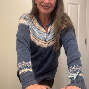 Tiara Navy‎ and Cream Patterned Cardigan